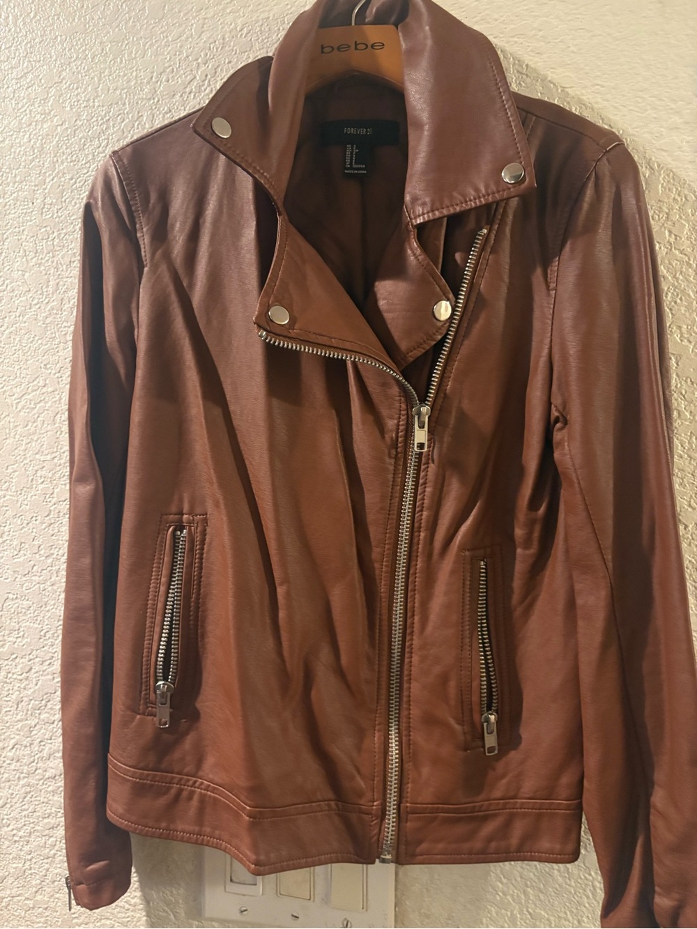 Cognac Brown Leather Moto Jacket